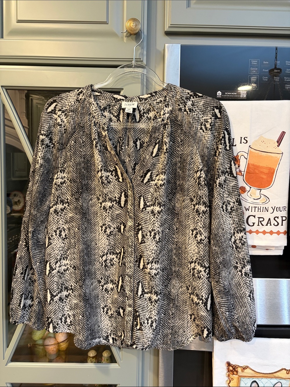 J. Crew Black and White Snake-Print Long-Sleeve Blouse XS